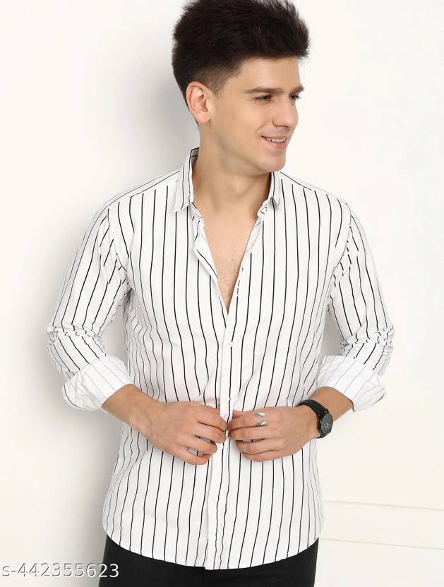 HKV FASHION Men Slim Fit Striped Spread Collar Casual Shirt