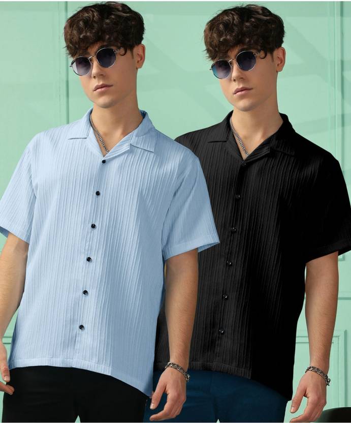 DADUSAG Men Regular Fit Self Design Lapel Collar Formal Shirt