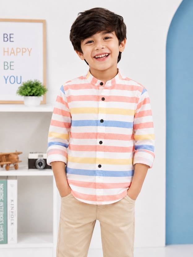 Labhkala Boys Regular Fit Solid Mandarin Collar Casual Shirt