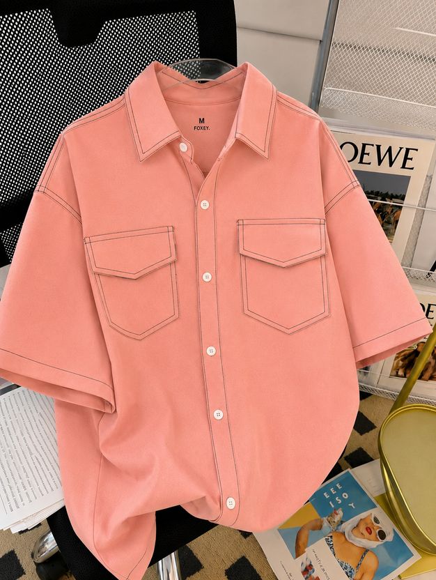 FOXEY Men Oversized Fit Solid Spread Collar Shirt - Image 9