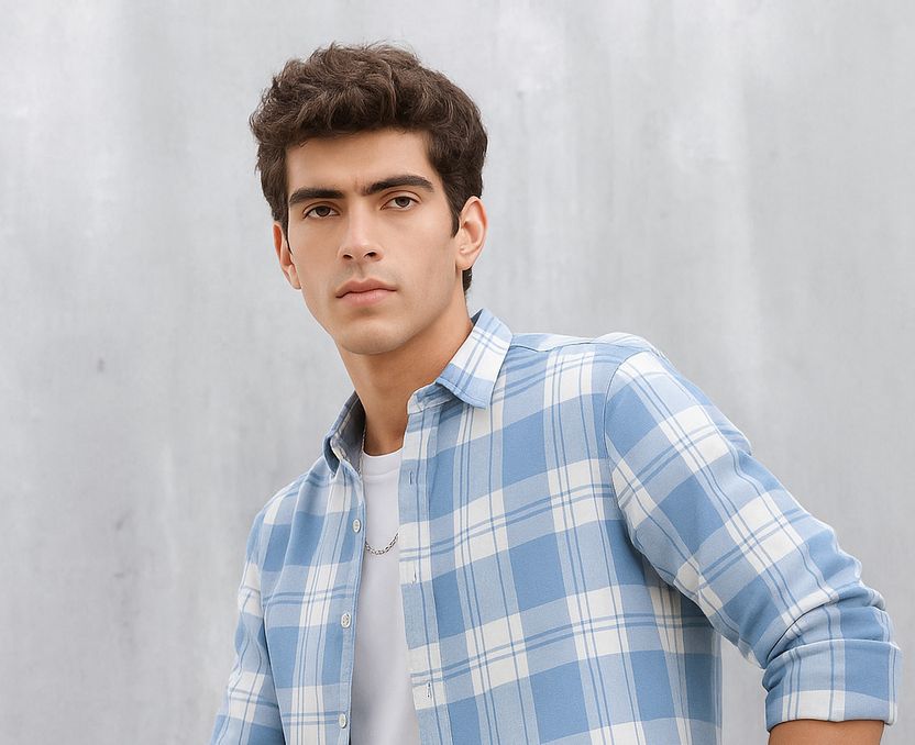 SHIRTZONE पुरुषों के लिए चेकर्ड कैज़ुअल स्प्रेड शर्ट - Image 3