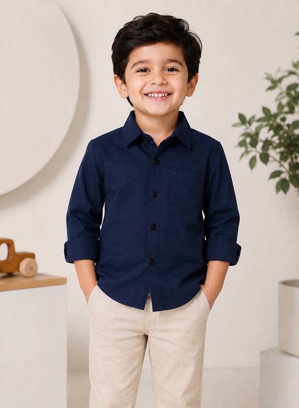 Labhkala Boys Solid Casual Dark Blue Shirt
