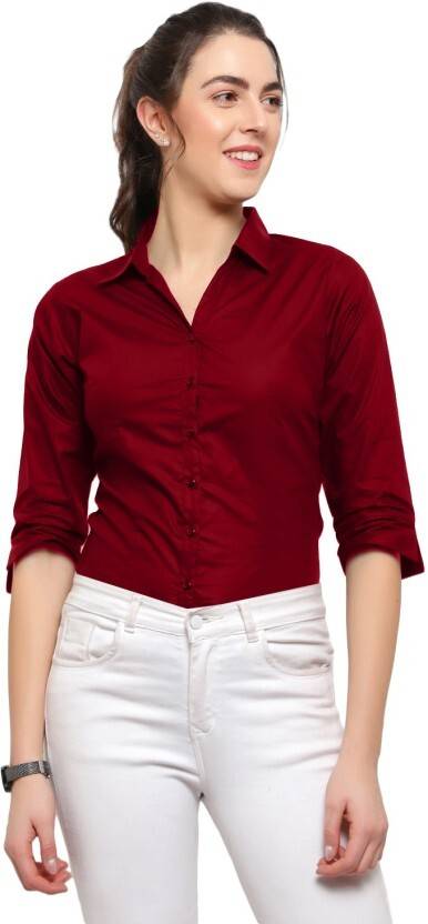 Navbond Women Regular Fit Solid Curved Collar Casual Shirt
