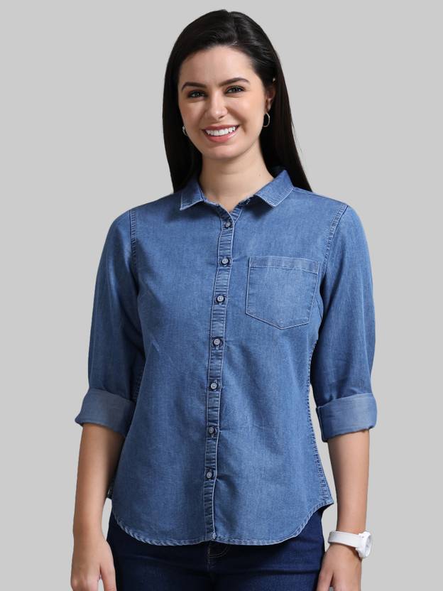 CAZZBA Women Regular Fit Solid Cut Away Collar Casual Shirt