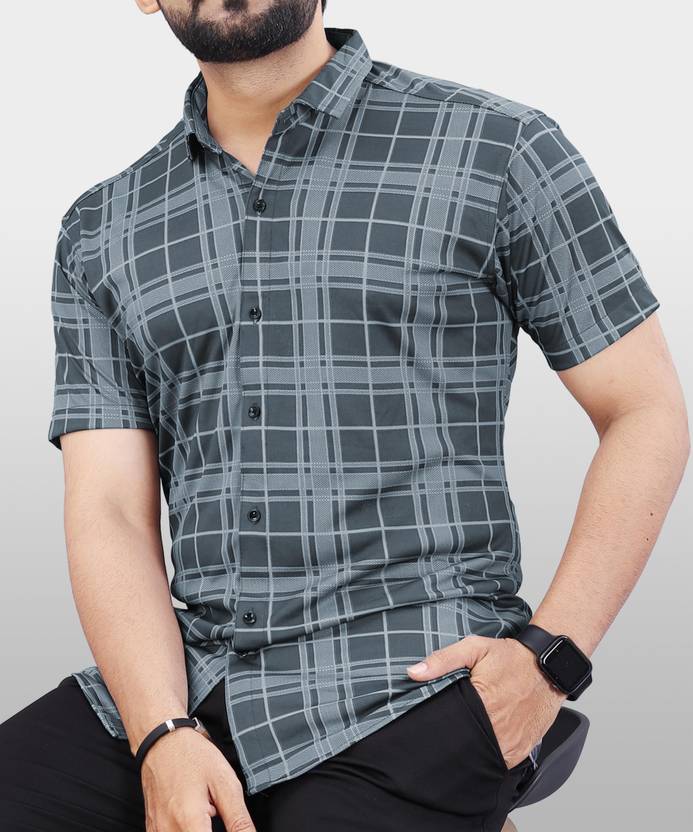 ALMORA Men Slim Fit Checkered Slim Collar Casual Shirt