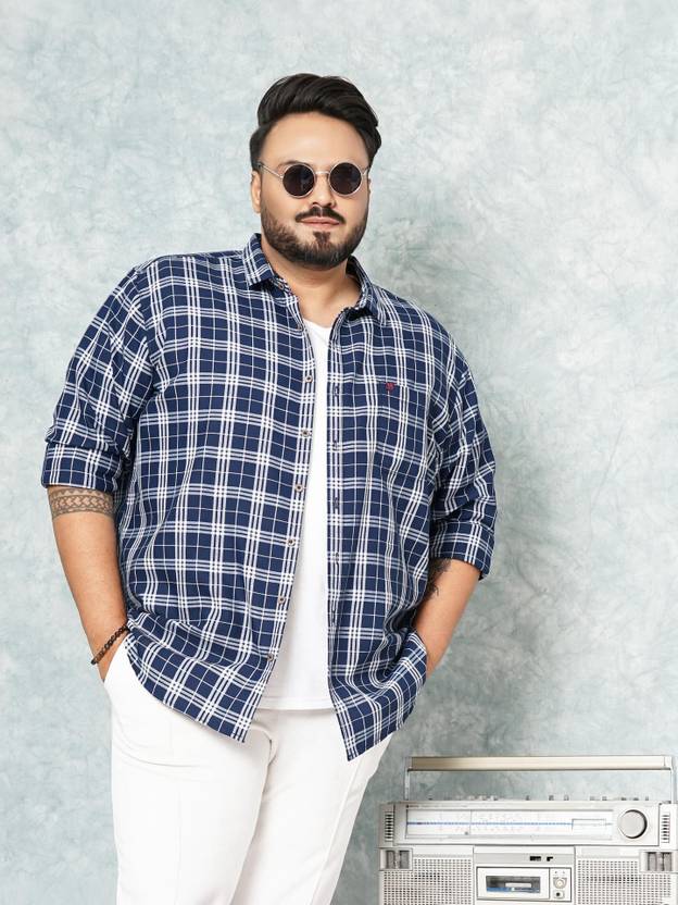 Hardsoda Men Regular Fit Checkered Cut Away Collar Casual Shirt