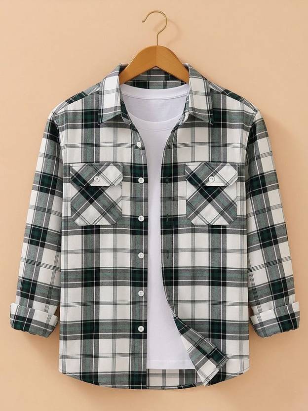 SHIRTZONE Men Checkered Casual Dark Green Shirt