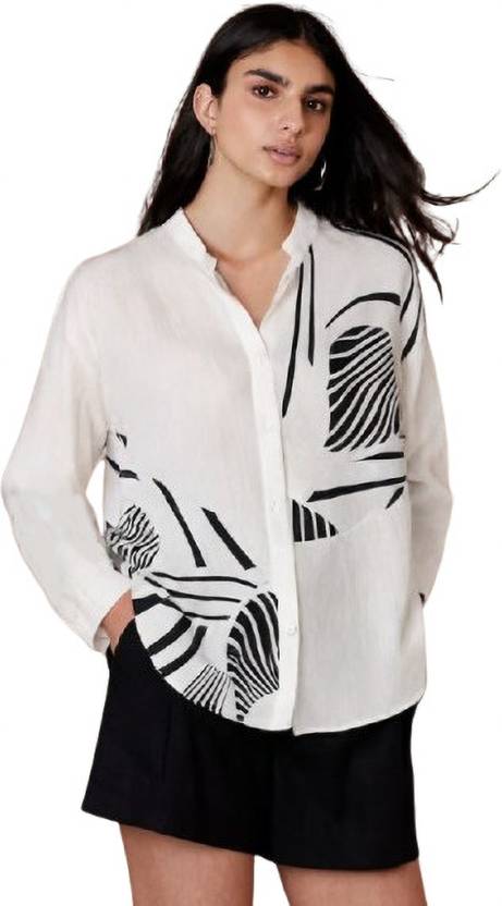 NEW-18 Women Regular Fit Printed Mandarin Collar Casual Shirt
