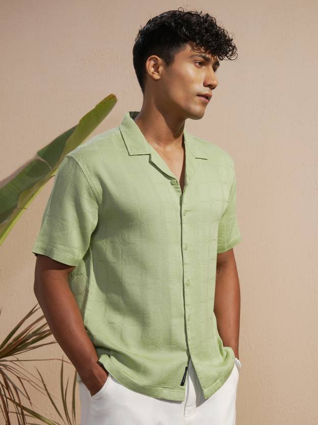 HIGHLANDER Men Relaxed Fit Fit Self Design Spread Collar Casual Shirt