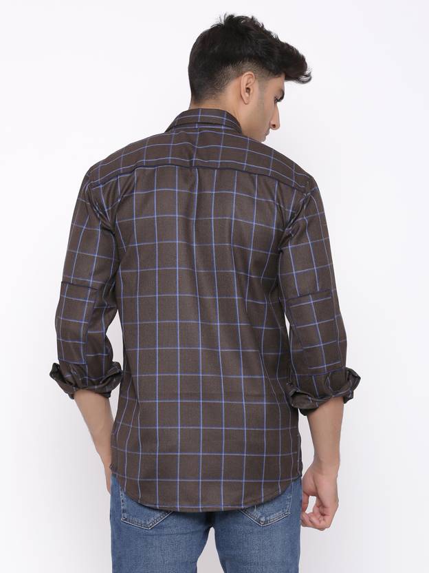 Men Regular Fit Checkered Spread Collar Casual Shirt