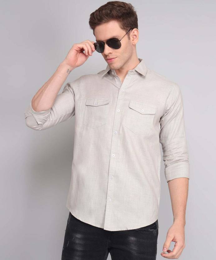 trybuy.in Men Solid Casual Grey Shirt