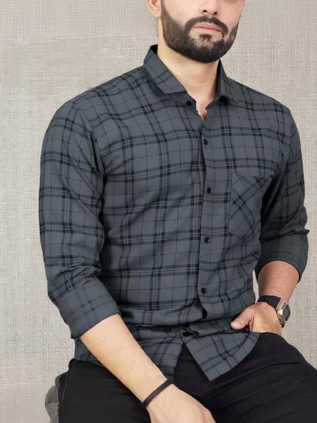 RODEIZ Men Slim Fit Checkered Spread Collar Casual Shirt