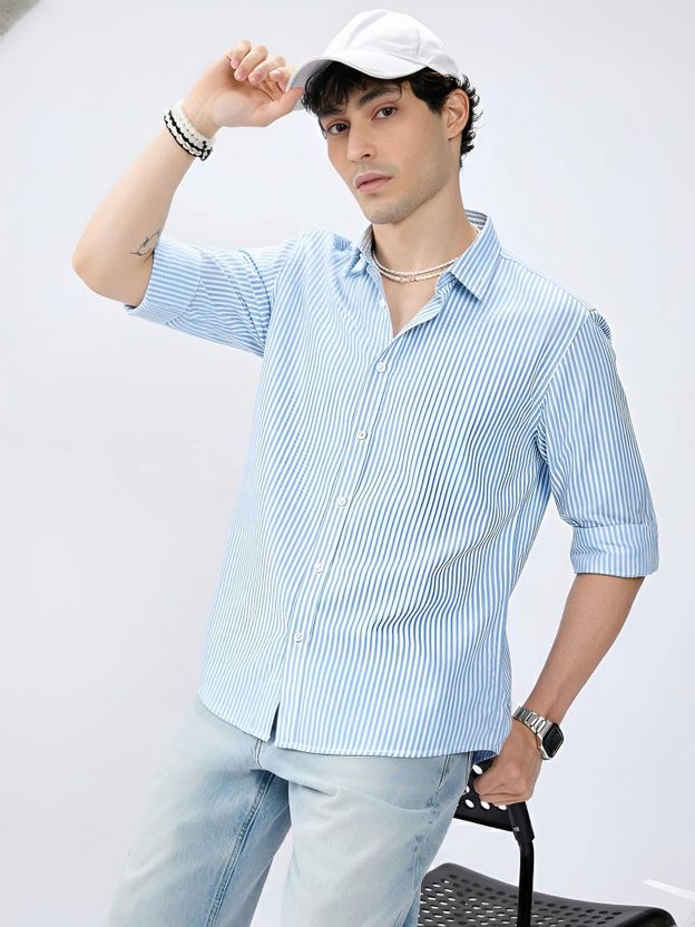 EIGHTEEN Men Slim Fit Striped Spread Collar Casual Shirt - Image 1