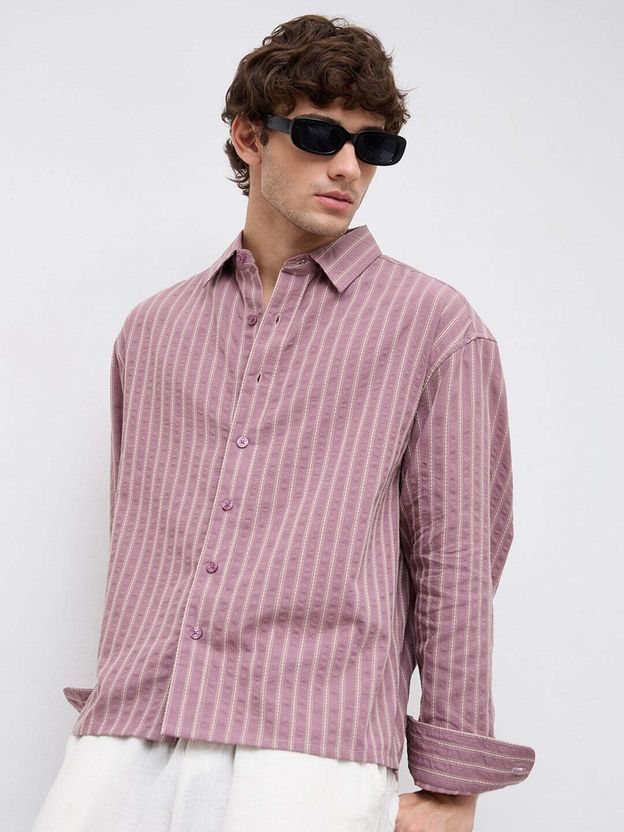 VASTRADO Men Oversized Fit Striped Shirt - Image 2