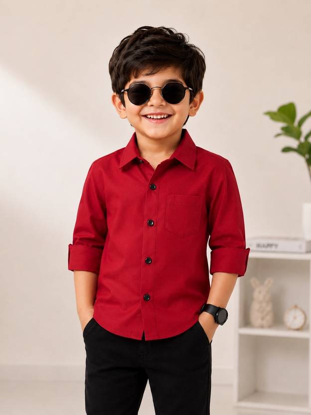 Labhkala Boys Solid Casual Red Shirt