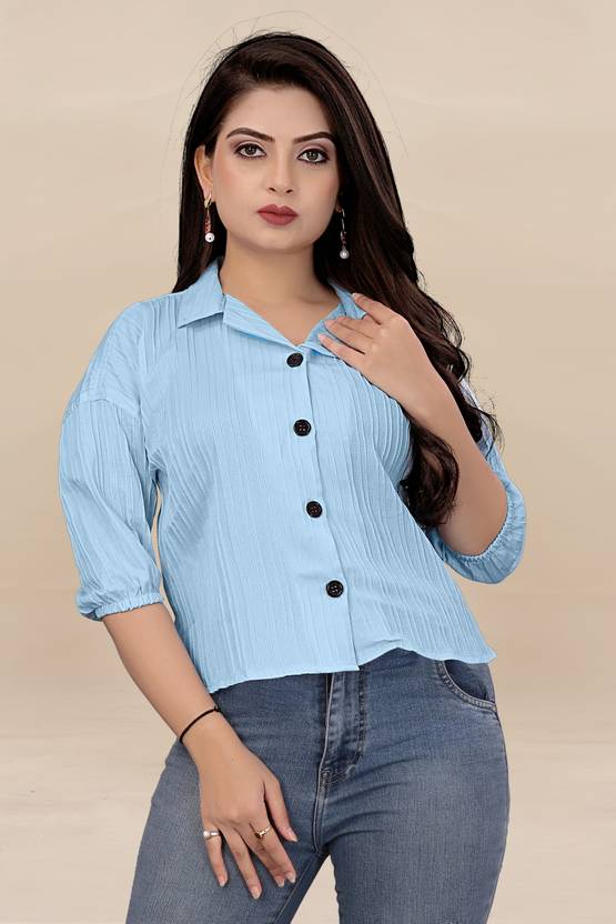 BONDEYE FASHION Women Oversized Fit Self Design Spread Collar Casual Shirt
