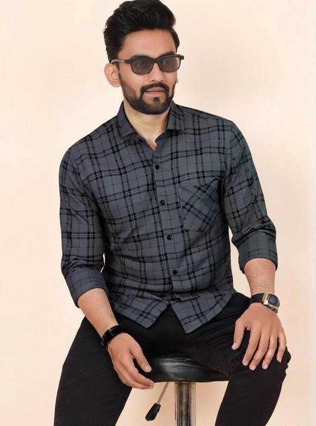 RODEIZ Men Slim Fit Checkered Spread Collar Casual Shirt