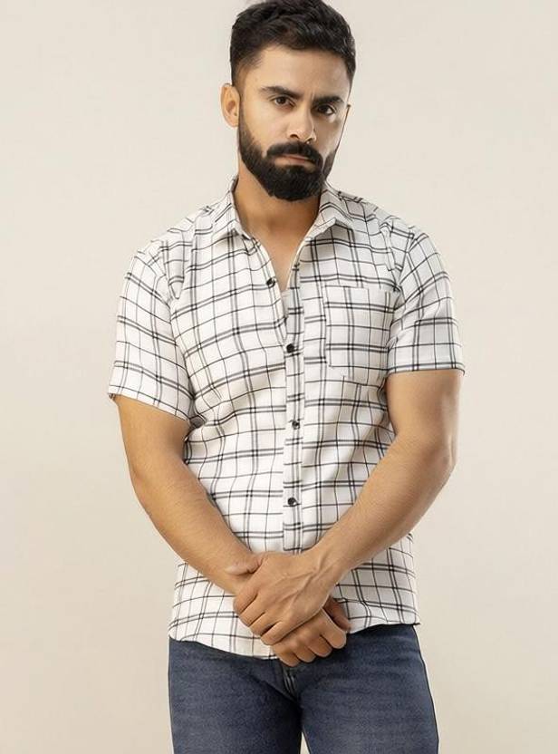 Auzanoor Collection Men Checkered Casual White Shirt