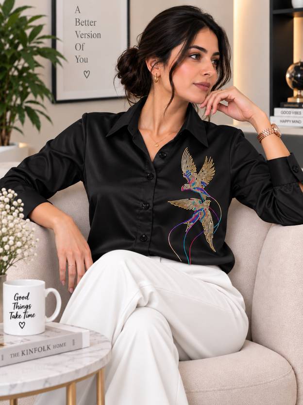 DHANLAXMI ENTERPRISE Women Relaxed Fit Self Design Spread Collar Casual Shirt