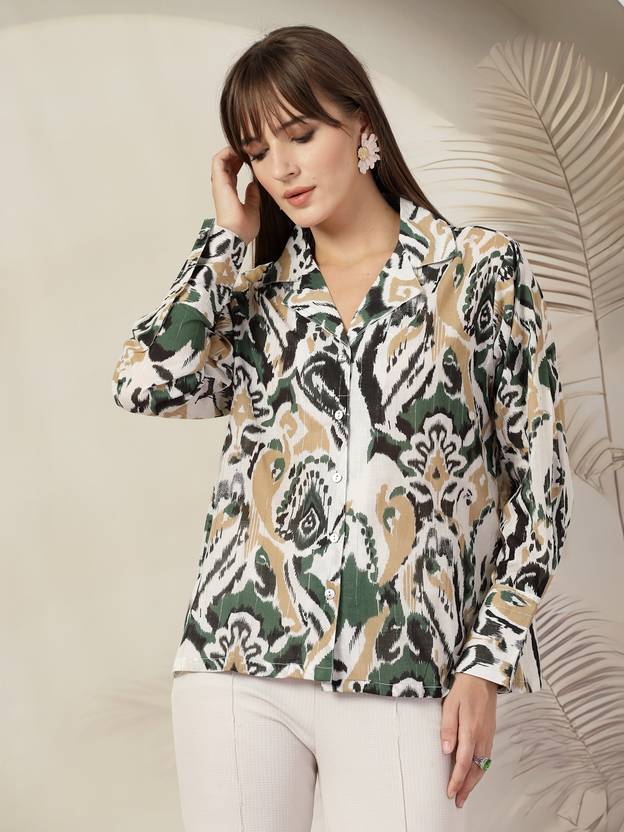 PLUSS Women Regular Fit Printed Spread Collar Casual Shirt