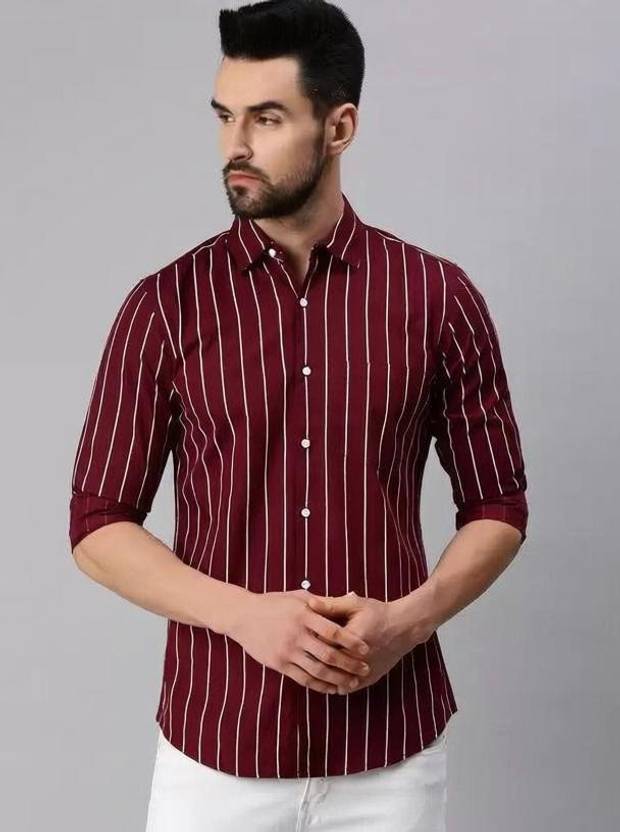 RODEIZ Men Slim Fit Striped Spread Collar Casual Shirt