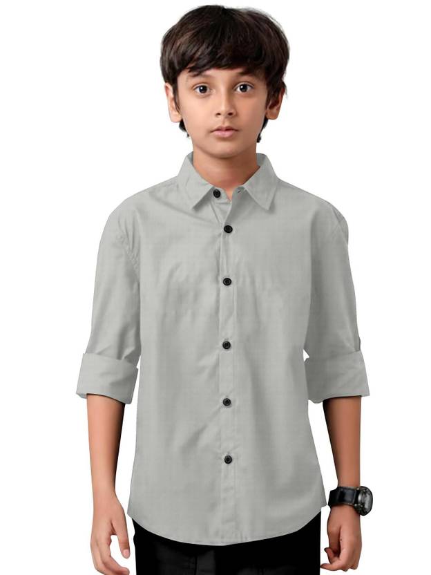 AARKENNA Boys Solid Casual Grey Shirt
