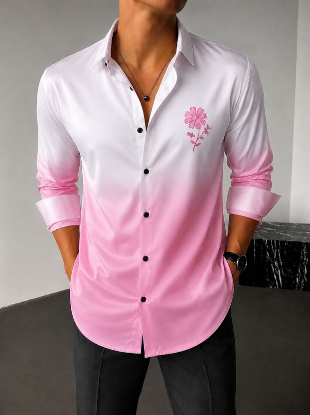 LENUS Men Dyed/Ombre Casual White, Black Shirt - Image 1