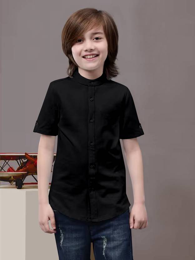 AARKENNA Boys Solid Casual Black Shirt
