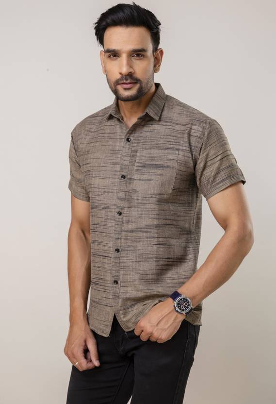 Shozaai Collection Men Solid Casual Brown Shirt