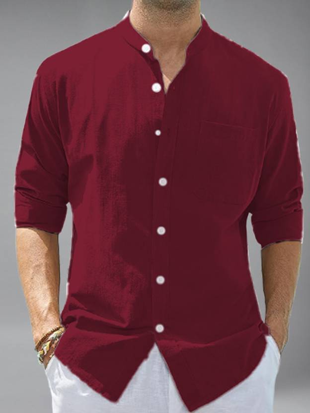 Vashuqi Men Solid Casual Maroon Shirt