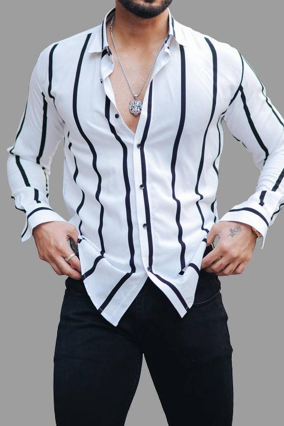 Marmic Fab Men Slim Fit Striped Mandarin Collar Formal Shirt