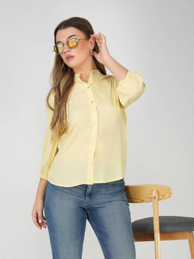 AVOR LIFESTYLE Women Regular Fit Solid Mandarin Collar Casual Shirt
