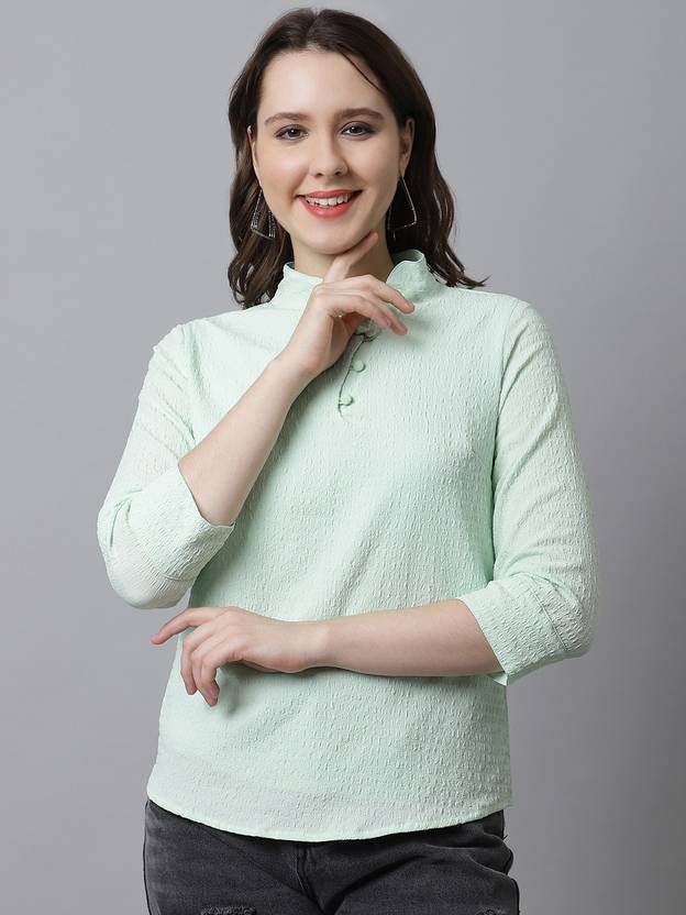 Jakanary Women Solid Casual Green Shirt