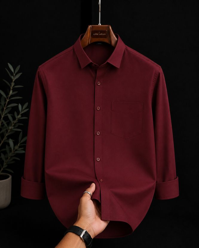 FUBAR Men Slim Fit Solid Spread Collar Shirt - Image 1