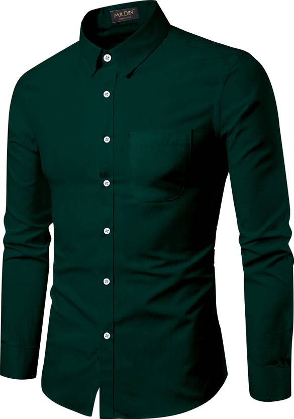 MILDIN Men Solid Formal Dark Green Shirt Buy MILDIN Men Solid Formal