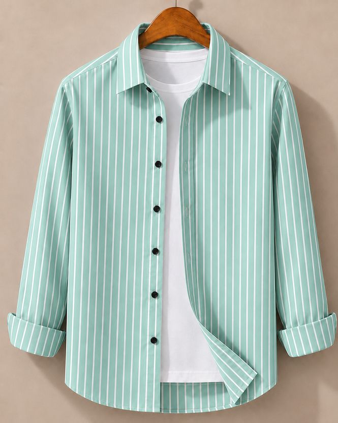 JACKBELLA Men Striped Green Shirt - Image 1