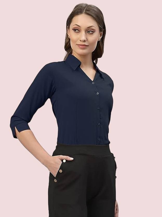 METRONAUT Women Regular Fit Solid Curved Collar Formal Shirt
