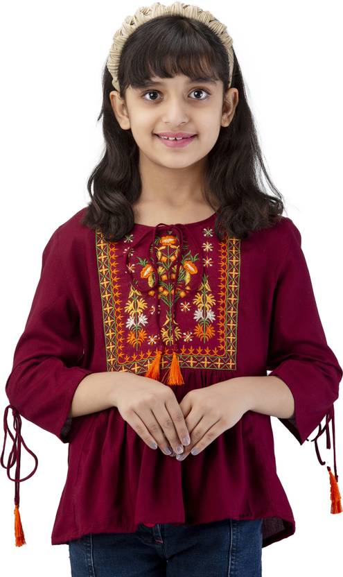 DMP EXPORT Floral Print Cotton Rayon Straight Kurta for Girls