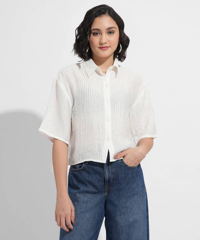 FashFun Women Oversized Fit Printed Spread Collar Casual Shirt