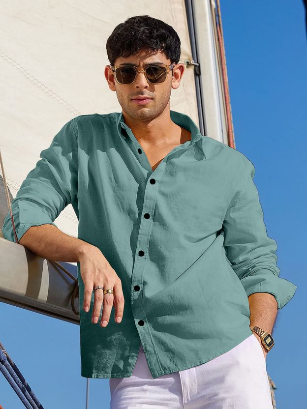 javier Men Solid Casual Brown Shirt - Image 9