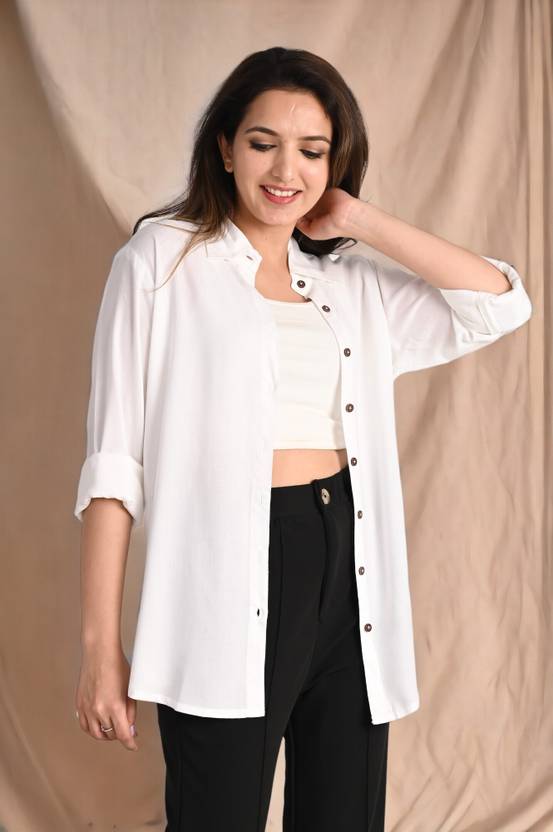 The Trending Company Women Boxy Fit Solid Spread Collar Casual Shirt