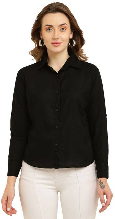 Houseofchic Women Regular Fit Solid Spread Collar Casual Shirt