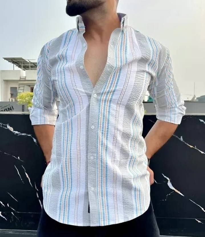 JACKBELLA Men Regular Fit Striped Spread Collar Casual Shirt