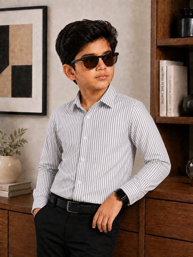 Labhkala Boys Regular Fit Striped Spread Collar Casual Shirt