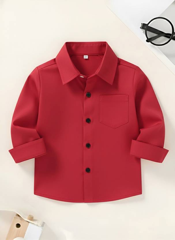 KIDGARB Boys Regular Fit Solid Spread Collar Casual Shirt