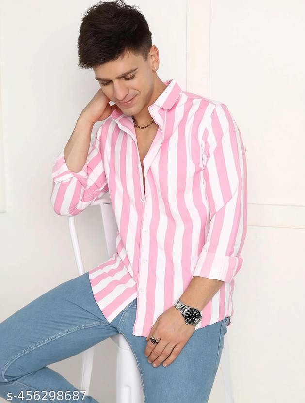 HKV FASHION Men Slim Fit Striped Spread Collar Casual Shirt
