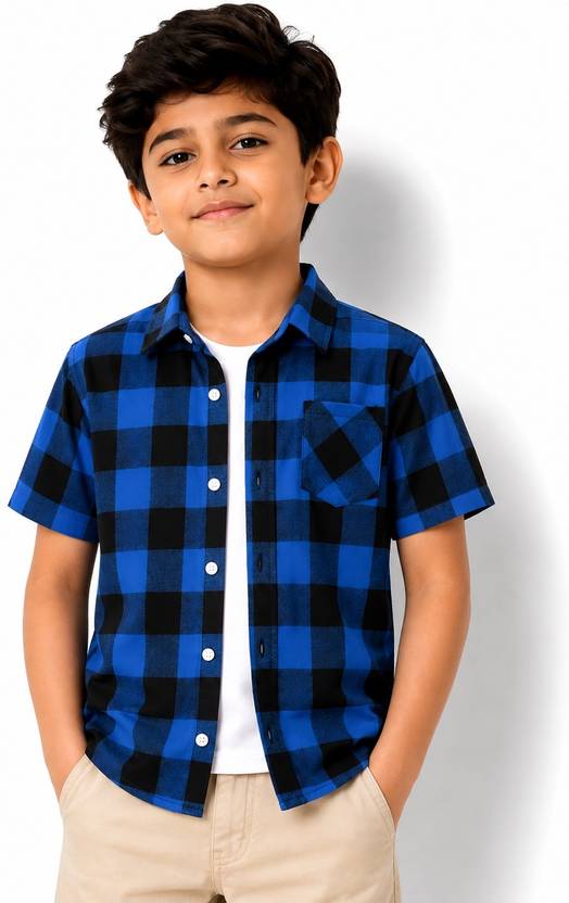 Labhkala Boys Regular Fit Checkered Spread Collar Casual Shirt