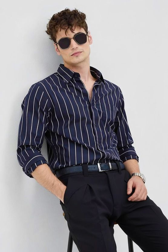 RODEIZ Men Blue Striped Casual Shirt - Image 4