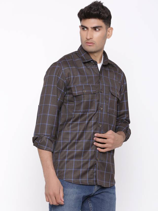 Men Regular Fit Checkered Spread Collar Casual Shirt
