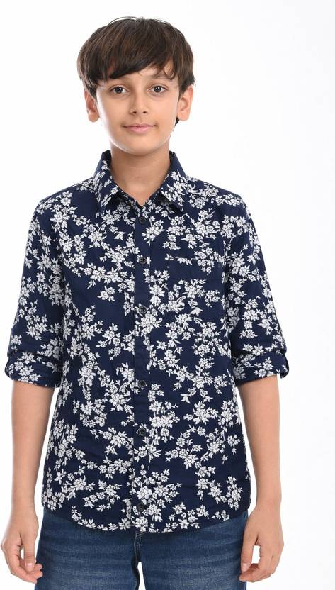ZION Boys Regular Fit Printed Spread Collar Casual Shirt